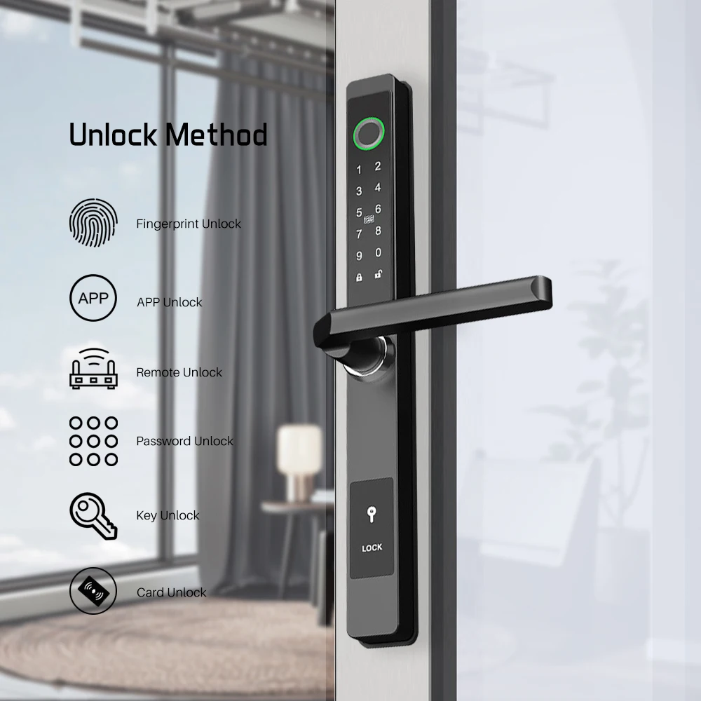 

Keyless TTlock Electronic Intelligent Door Handle Lock Fingerprint Sliding Glass