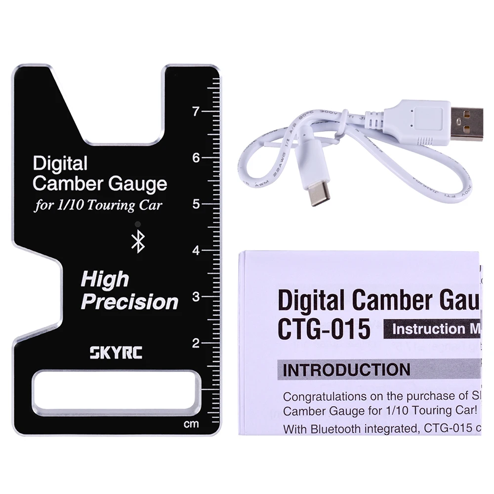 Jauge de carrossage Bluetooth pour voiture RC 1/8 et 1/10 utilisée sur une roue pour un réglage précis.