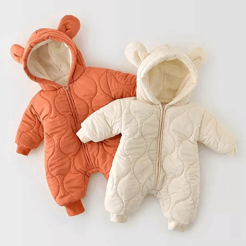 Baby clothes winter baby plus velvet cotton-padded jumpsuit baby cartoon long-sleeved romper thickening warm romper