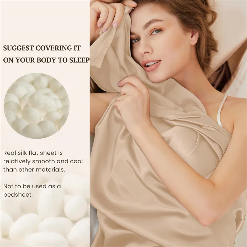 1PC Mulberry Silk Flat Sheet Luxury Smooth Bed Sheets Top Sheet Single Double King Queen Size Couple Bed Linen Soft Bedspreads 5