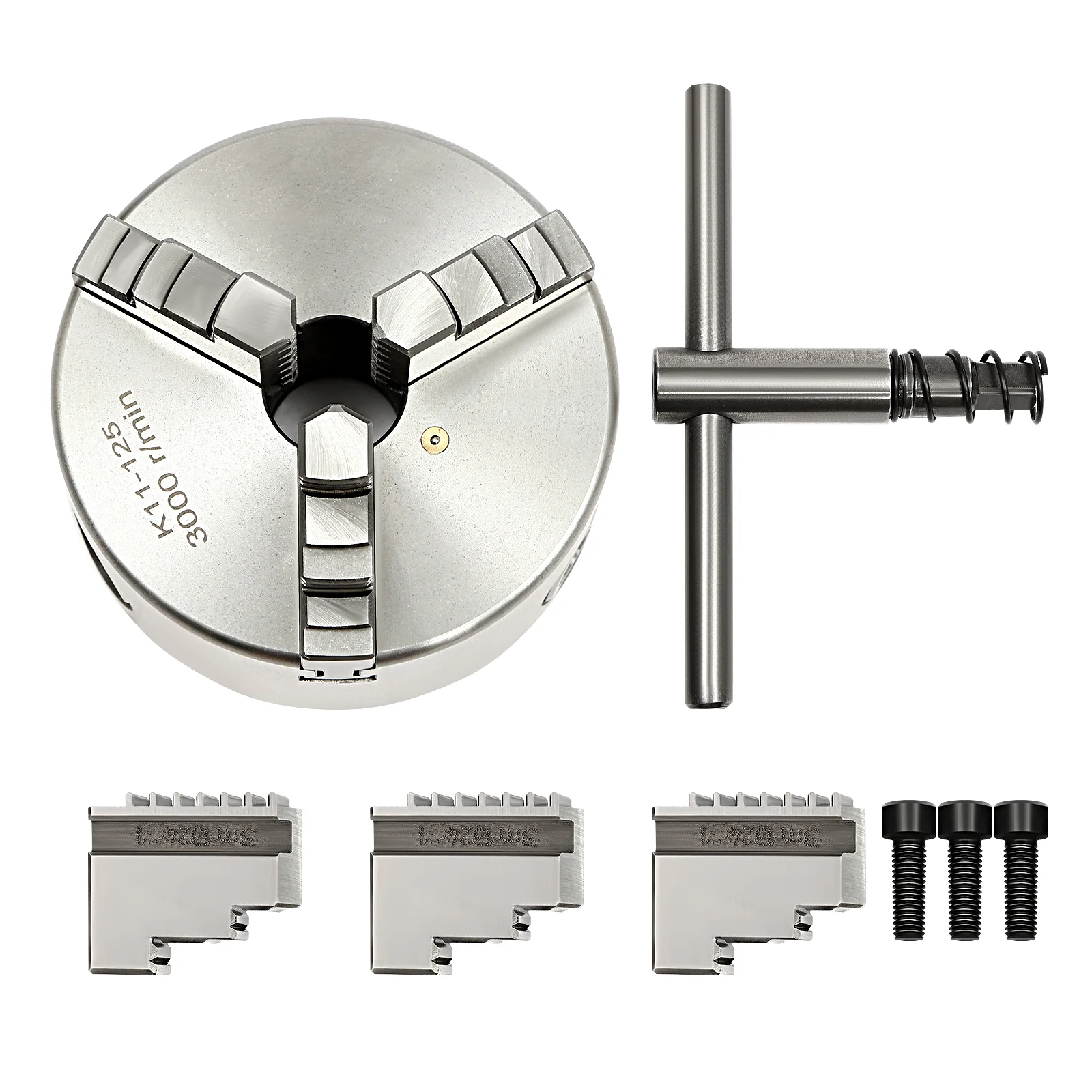 80mm/100mm/125mm 3-Jaw Self-Centering Chuck Adjustable Lathe Chuck Tools Set with Wrench for Clamping Milling Drilling Turning