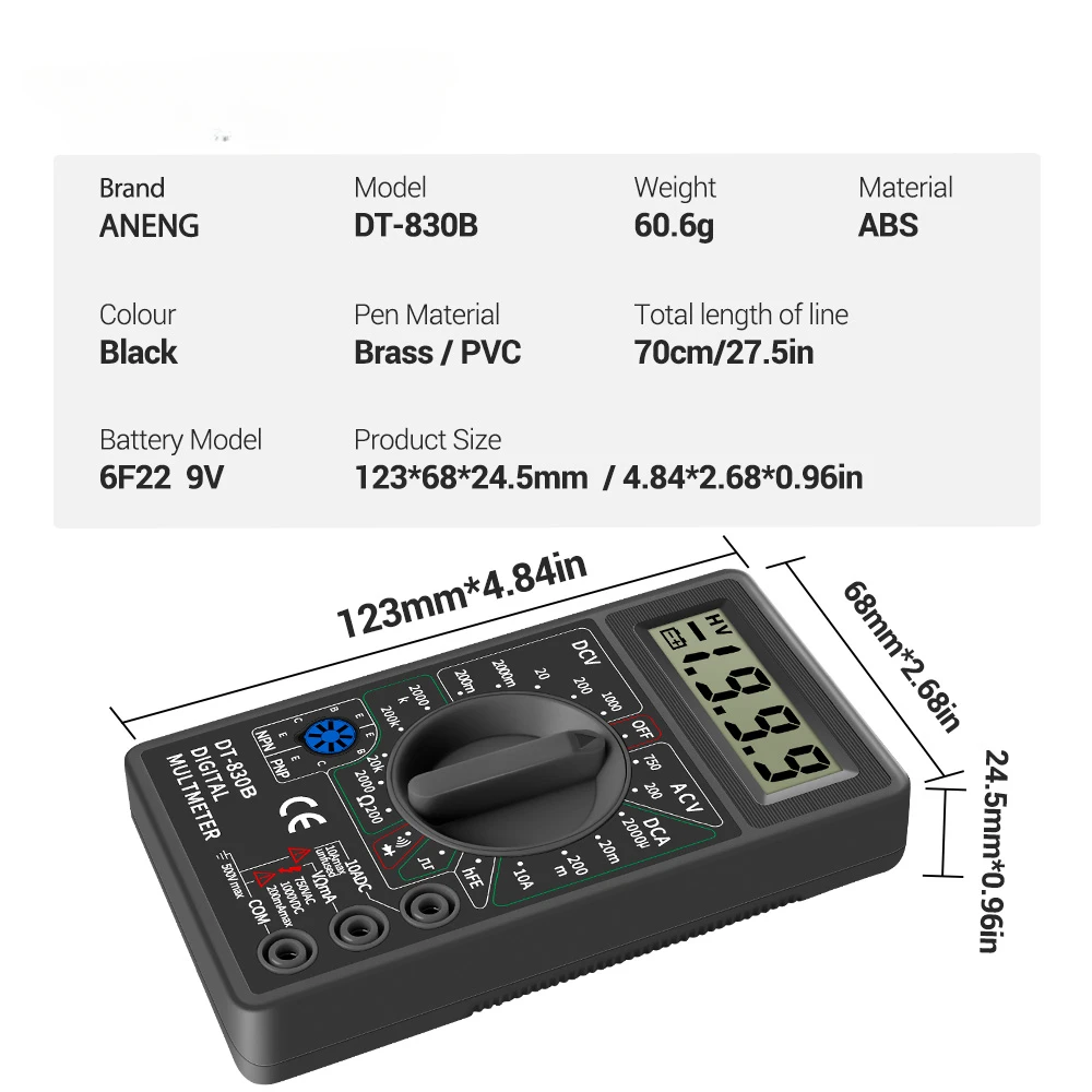 LCD Auto Range Digital Voltmeter Multimeter Ohmmeter Volt Tester Electrical Instrument Analysis Instrument 6