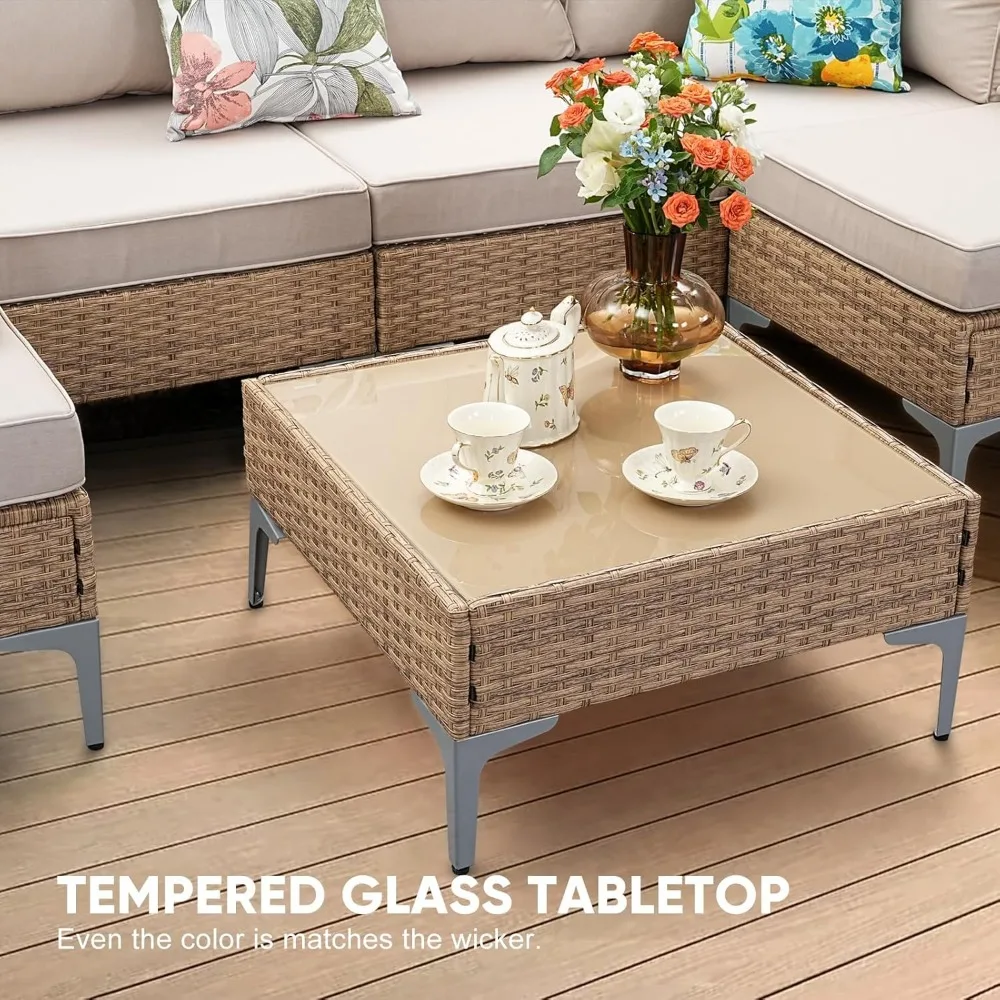 w/Coffee Table,All-Weather Outdoor Sofa with Thick and Anti-Slip Cushions for Deck, Garden Sofas 6