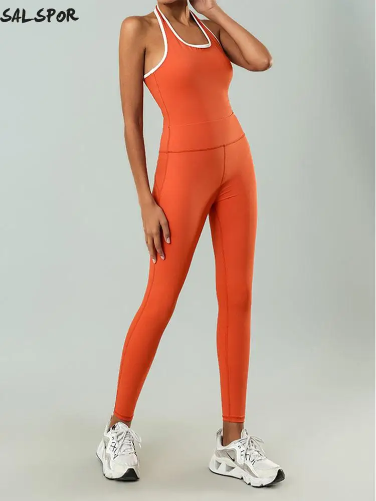 

SALSPOR Color-Blocked Sleeveless Sport Jumpsuit with Chest Pad Quick-Drying Fitness Romper 1PCS Elastic Yoga Suit Slim Gym Wear