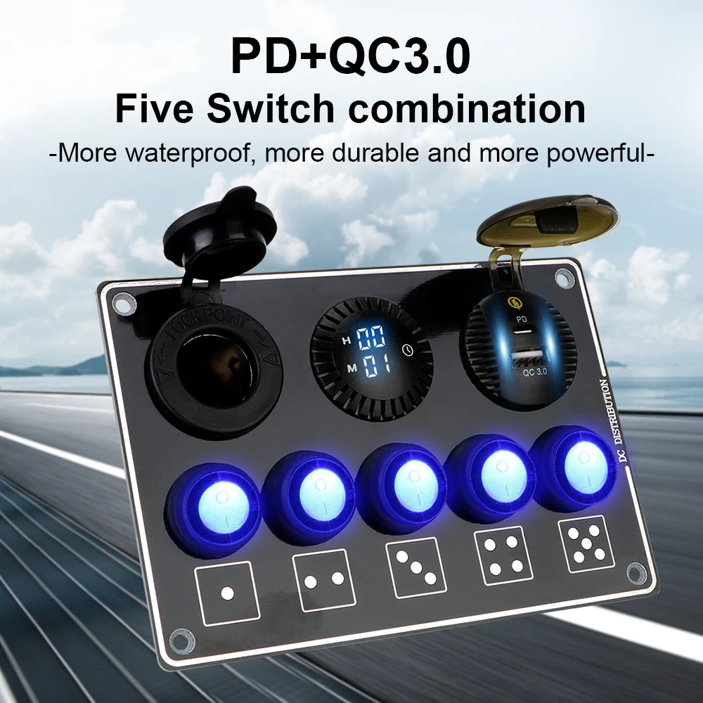 

PD USB 12/24 в для RV-автомобиля, морского автомобиля, панель переключателя, дисплей напряжения, автомобильные аксессуары, 5 групп