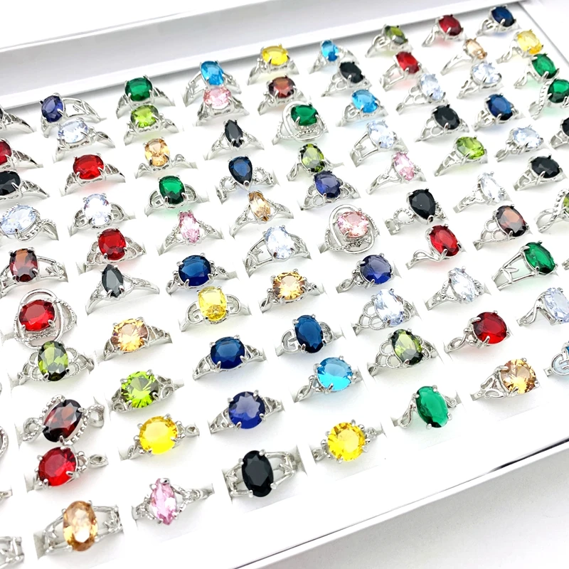 20/30/50/100pcs Rings For Women Silver Plated Multicolor Crystal Zircon Stone Fashion Jewelry Party Gift Wholesale Lot 5
