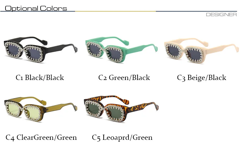 Vintage Rechteck Diamant Sonnenbrille Frauen Mode Luxus Perle Strass Punk Brillen weibliche Trends Kristall Sonnenbrille Männer – Detail 4