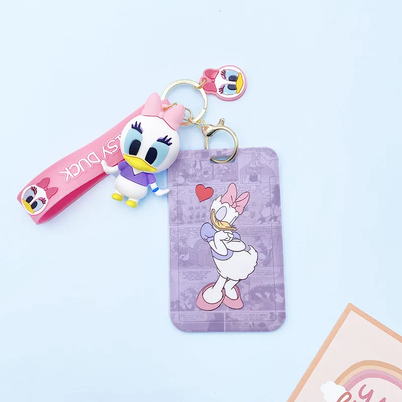 Disney Movie Mickey Mouse Cute Card Holders Cartoon Pattern Donald Duck  Minnie Women's ID Card Holder with Keychain Kids Gifts