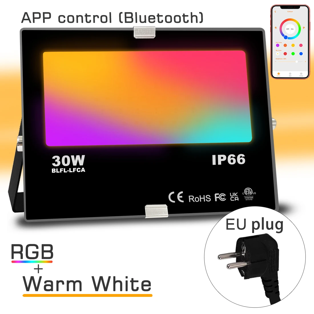 Smart Floodlight 30W Color Change LED Outdoor Garden Flood Light IP66 Waterproof Bluetooth Compatible APP Control RGB Spotlights solar flood lights outdoor Floodlights