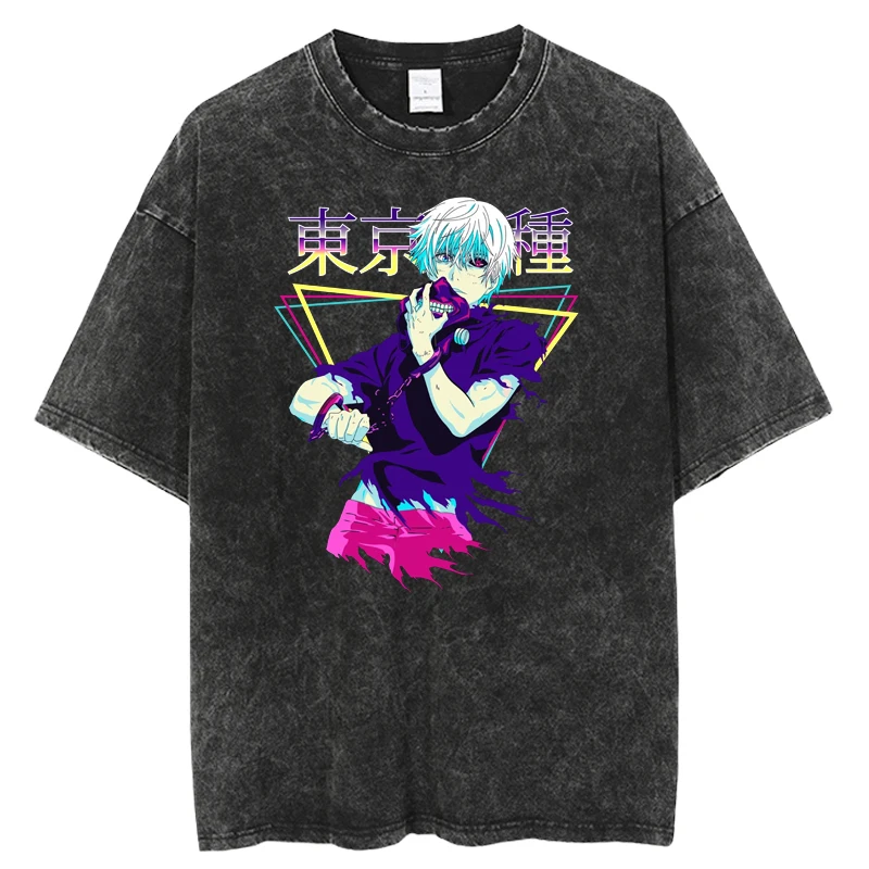 

Tokyo Ghoul Anime T-shirt Oversize streetwear Short Sleeve Creative Printing Mens Clothing Vintage Washed Tees