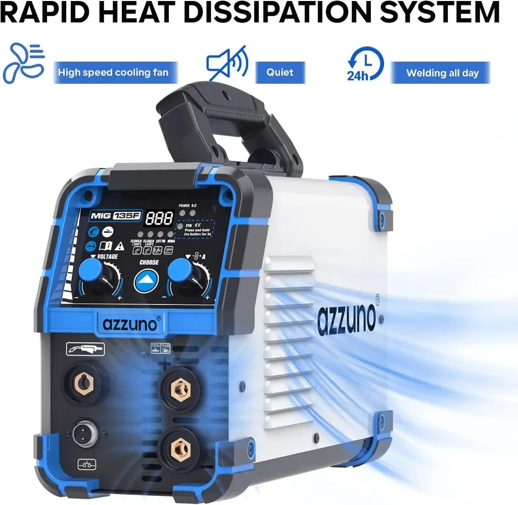 135 Amp MIG Welder, 3 in 1 Multiprocess Welder 110V Flux Core Welder Flux MIG/Lift TIG/Stick Welding Machine Synergic Control 5