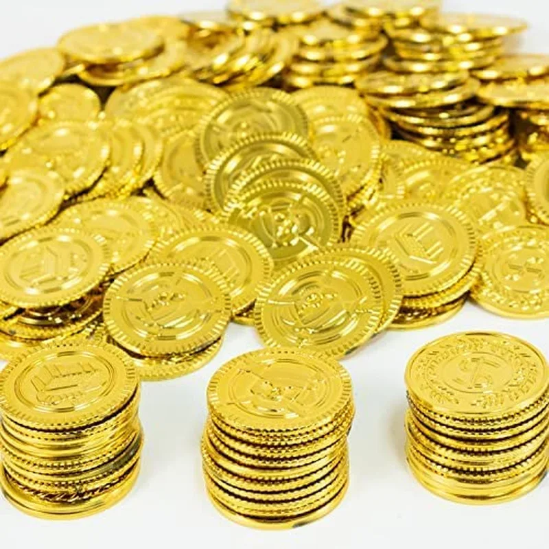 150PCS Plastic Pirate Coins Silver And Gold Bulk Treasure Hunt For Kids Gifts Halloween Cosplay Party Supplies Classroom Prizes 6