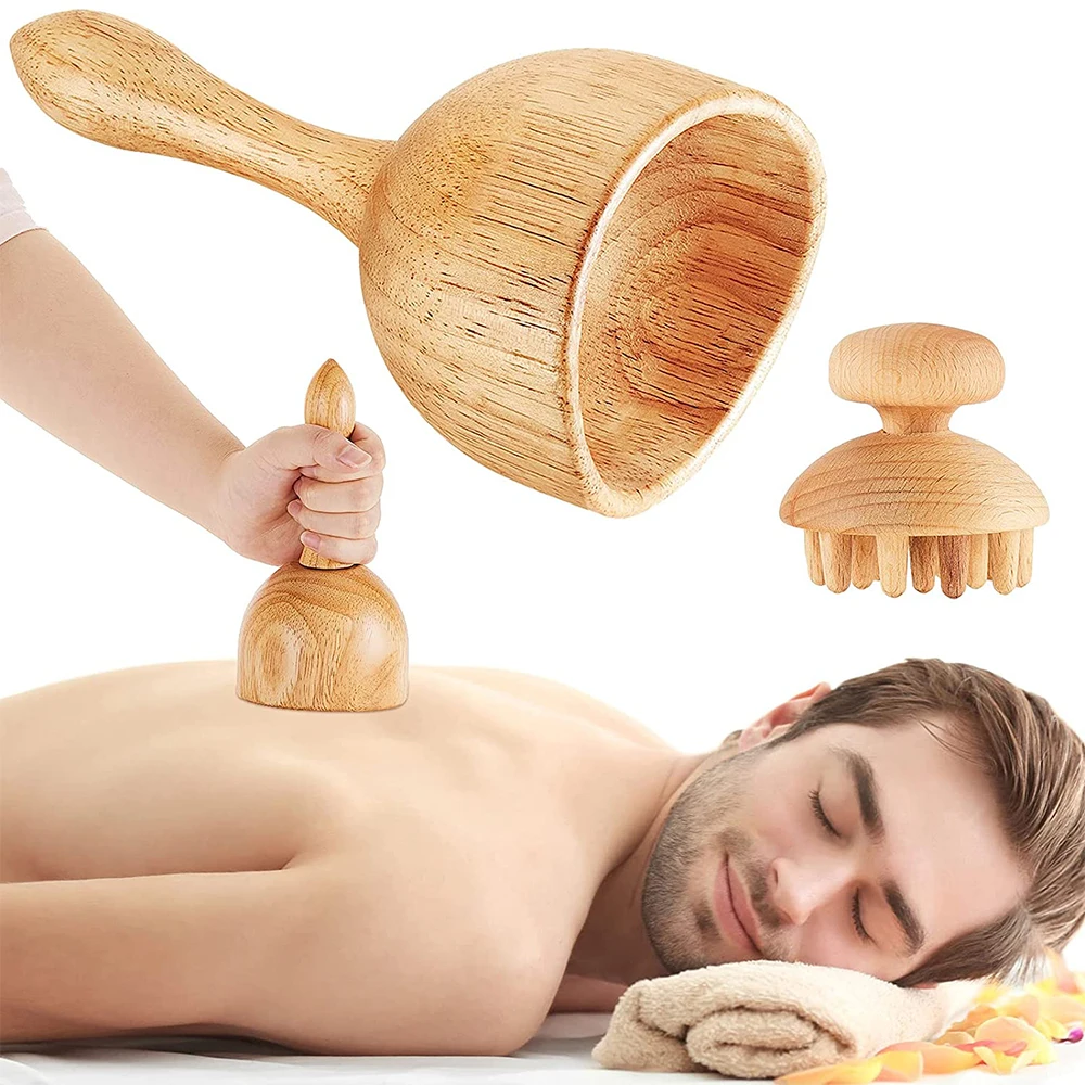 Wooden Handheld Massage Cup & Mushroom Wood Therapy Cellulite Cupping Sets, Body Massager Lymphatic Drainage Muscle Pain Relief