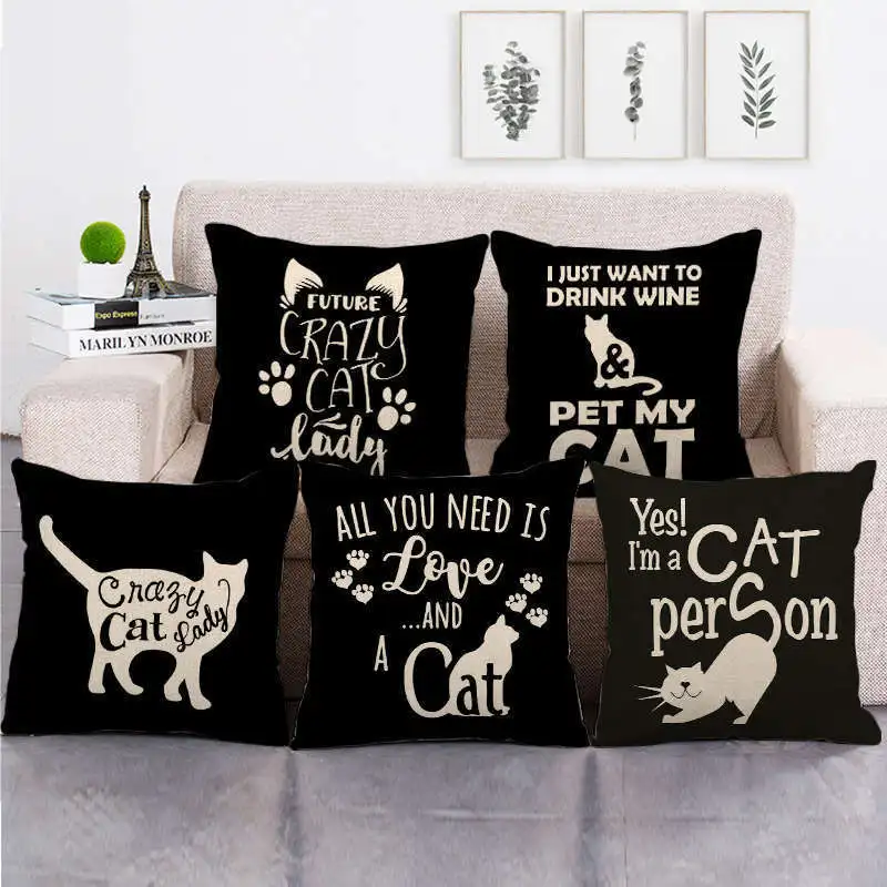 

Crazy Cat Pillow Case Abstract Letter Cat Pillowcase 40x40 Home Decor Sofa Bed Chair Pillow Cover 45x45 Cm Room Aesthetics