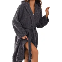 Robe longue en flanelle rose pour femme, vêtements de salon, épais, en molleton de corail, à capuche, peignoir, automne hiver, vêtements de nuit amples, Robe de maison 5