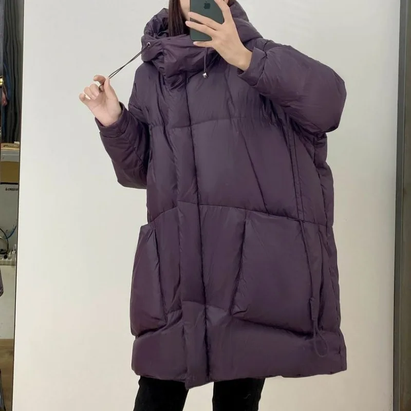 2023 New Women Down Jacket Winter Coat Female Mid Length Version Parkas Loose Large Size Thick Warm Outwear Hooded Overcoat