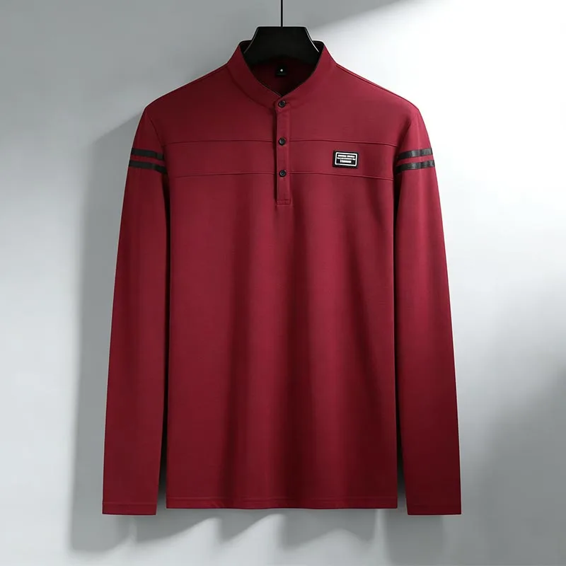 Herren-Poloshirt mit Stehkragen und langen Ärmeln, gestreift, weich, atmungsaktiv, für Business, Arbeit und Alltag – Detail 12