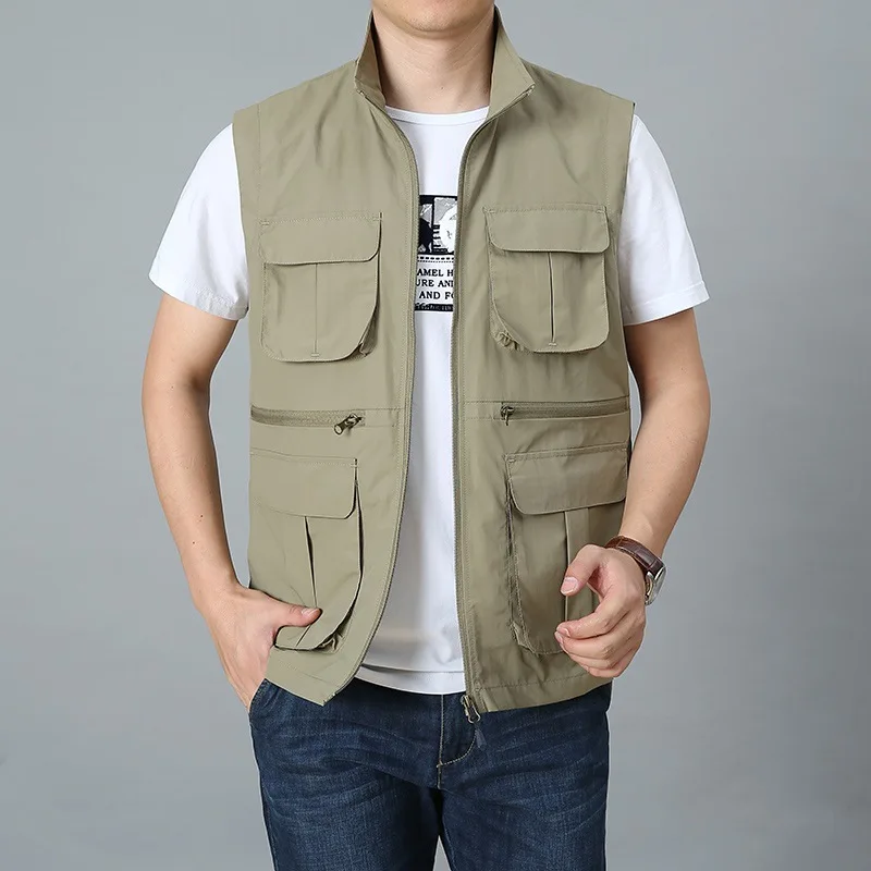 Safety Mens Vest Clothing Mens Jacket Spring and Summer Fashion Casual Windbreaker Outwear Stand Slim Military Embroidery