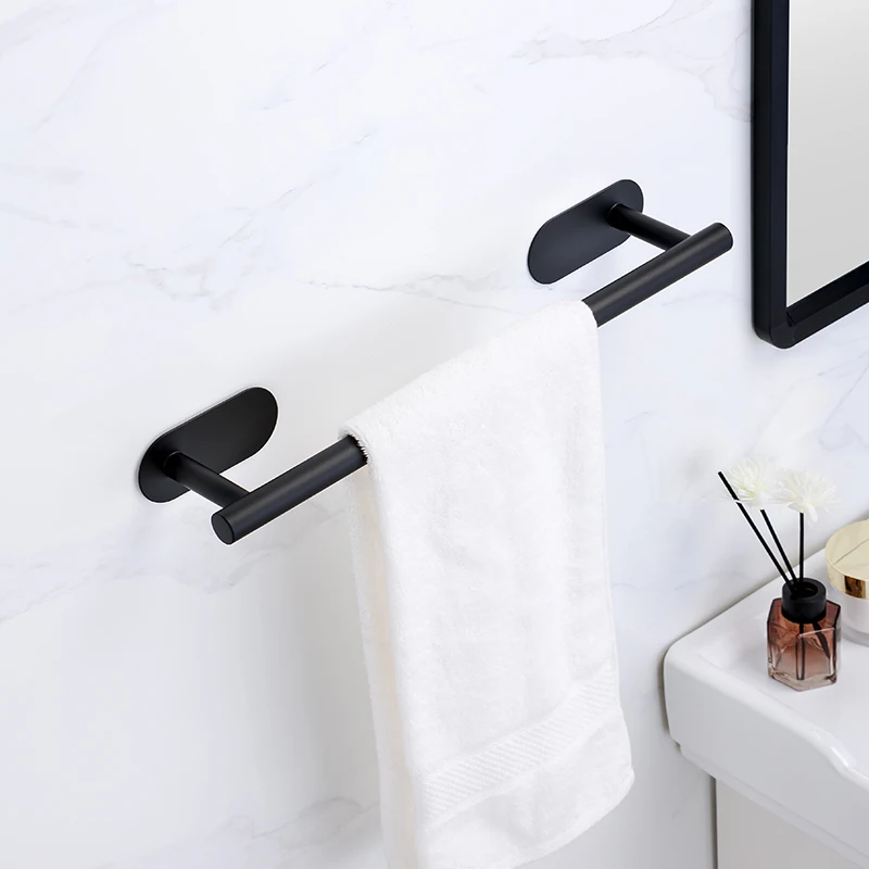 Stainless Steel Self-adhesive Towel Bar Paper Holder Robe Hook Towel Ring Bathroom Accessories Set