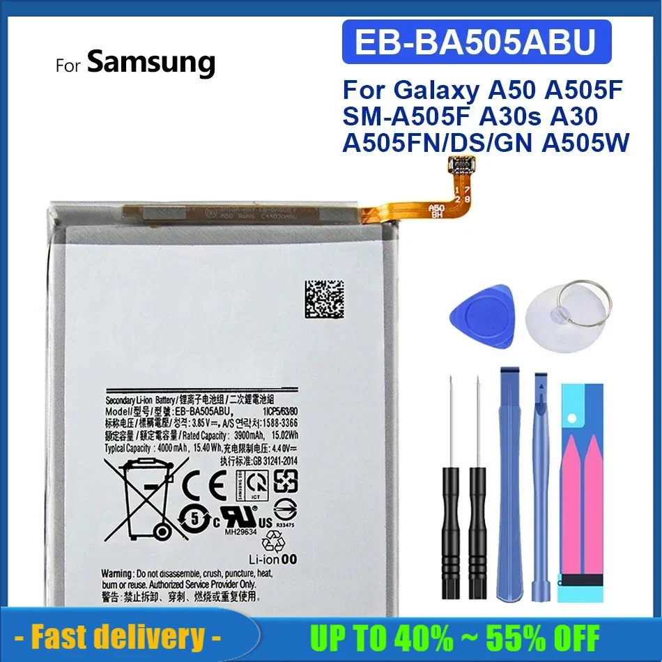 Женская батарея 4000 мАч для Samsung Galaxy A50 A505F EB-BA505ABN A505FN/DS A505GN/DS A505W A30s A30 EB-BA505ABU A50S