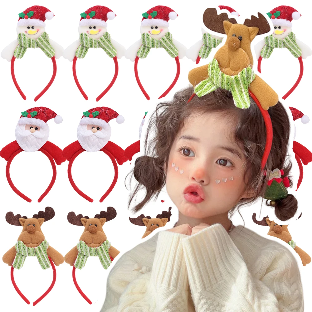 Cartoon Christmas Headband Santa Claus Snowman Elk Kids Hair Band Children Christmas Gifts Happy New Year Party Decoration Prop