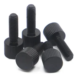 Black Carbon Steel Knurled Head Thumb Screws - Plain Type Manual Adjustment - M6 2pcs