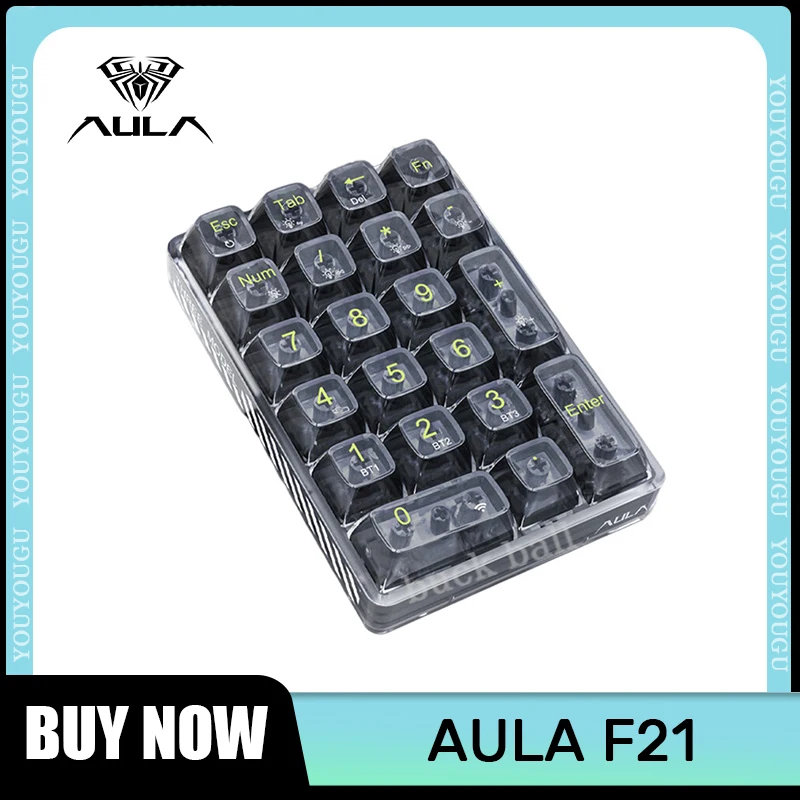 AULA F21 Numeric Keypad Wireless Bluetooth 3 mode 21Keys RGB Backlight Transparent Numeric Mechanical Keyboard Gaming Number Pad