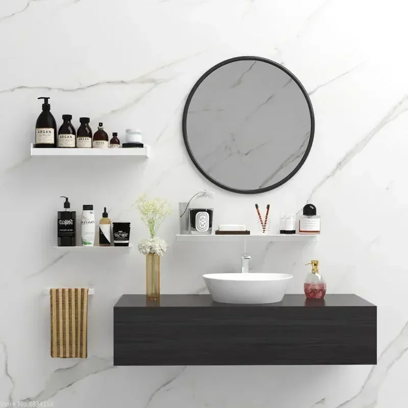 Small Shelf Without Drilling Shampoo Holder Bathroom Wall Floating White Shelves Stick Bath Organizer for Kitchen Accessories 2
