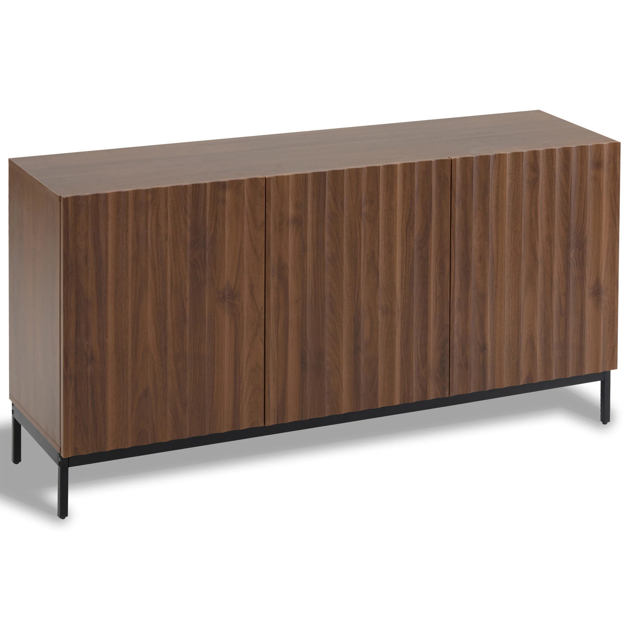 150 x 40 x 80 cm großes Sideboard aus dunkler Eiche, dekorativer Schrank im Mid-Century-Stil, 3 Türen, welliges 3D-Design, verstellbare Regale – Detail 11