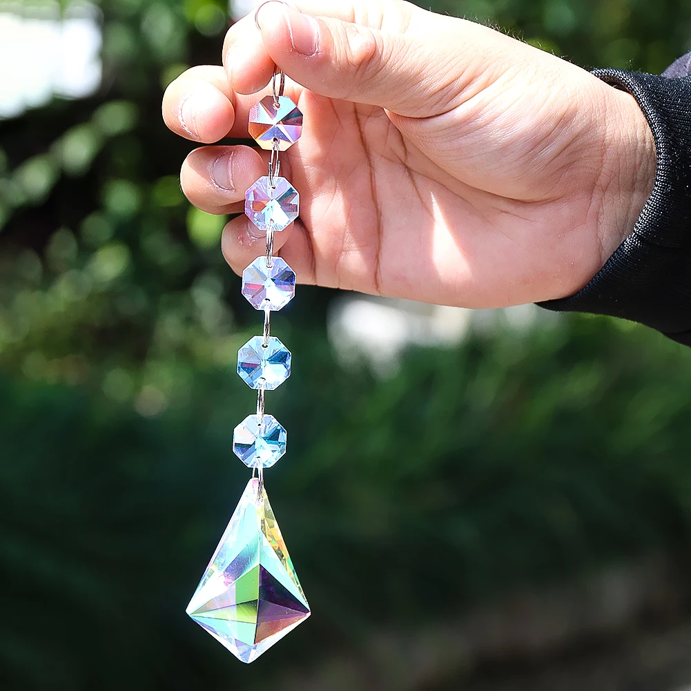 Rainbow Crystal Sun Catcher Prism Hanging Glass Drop Pendant Octagon Bead Curtain Light Catching Garden Wedding Car Charms Decor