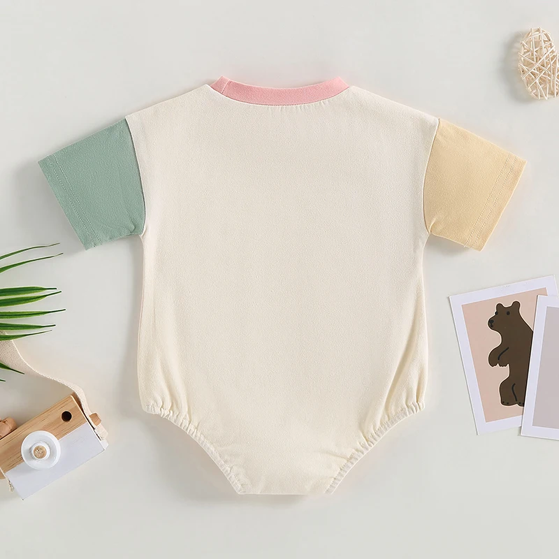Citgeett Summer Infant Baby Boys Girls Casual Bodysuit Short Sleeve O Neck Contrast Color Playsuit Clothes 3