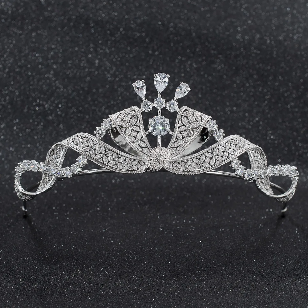 

Crystals CZ Cubic Zirconia Wedding Bridal Bow Tiara Diadem Crown Women Prom Hair Jewelry Accessories CH10261