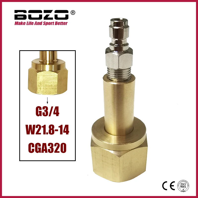 

HPA CO2 Carbon Dioxide Tank CGA320 G3/4 W21.8 Nut Nipple Fittings 8mm Quick Disconnect Coupler Soda Maker