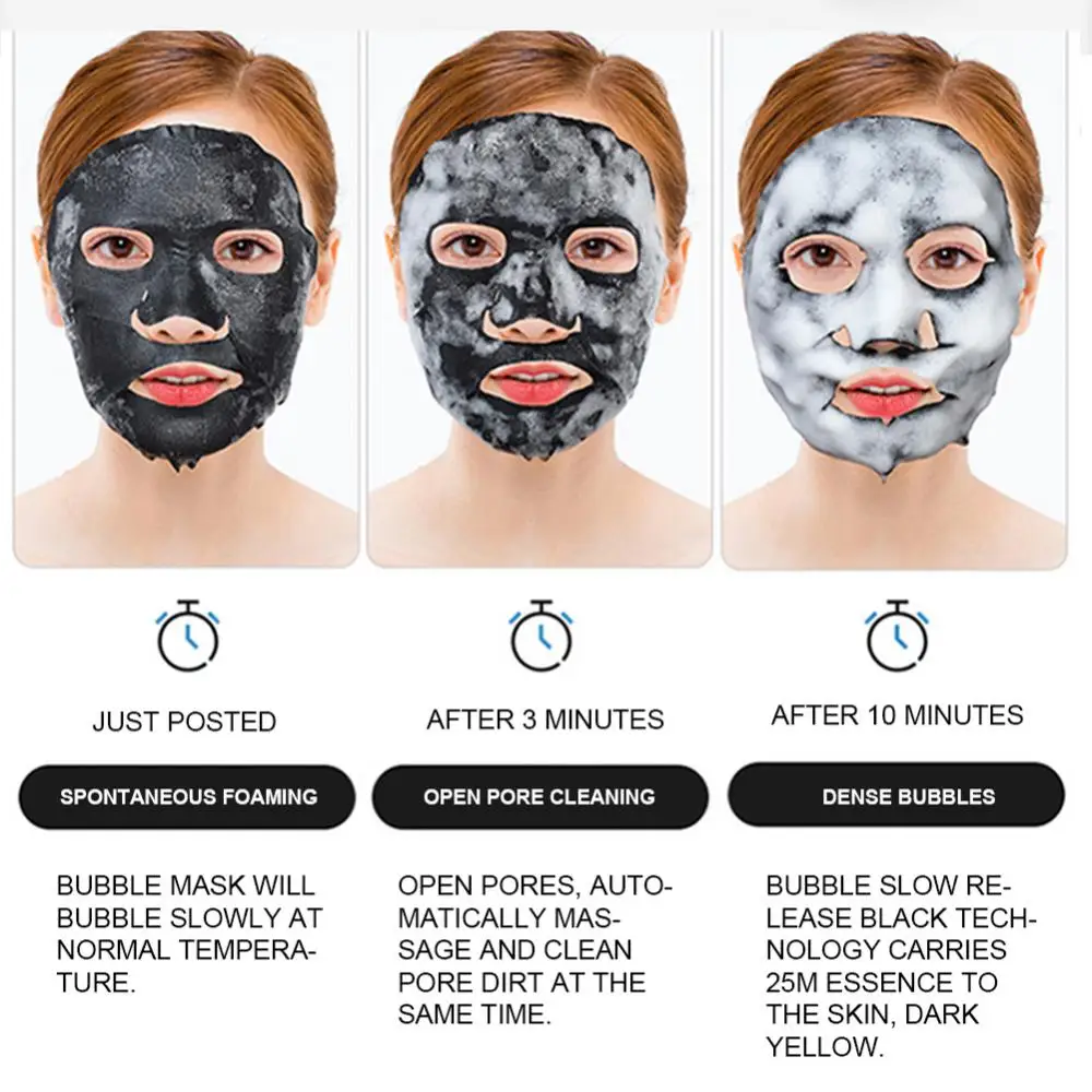 Oxygen Bubble Mask Black Sea Salt Acid Bamboo Charcoal Facial Mask Deep Sheet Blackhead Oil-control - AliExpress