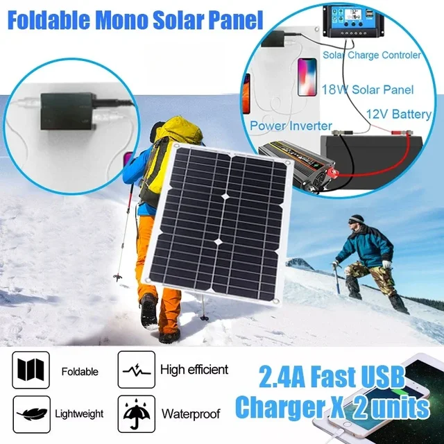 110V/220V 6000W Inverter Solar Power Generation System Solar Panel 12V 30A Controller Complete Power Generation Kit Charger 4