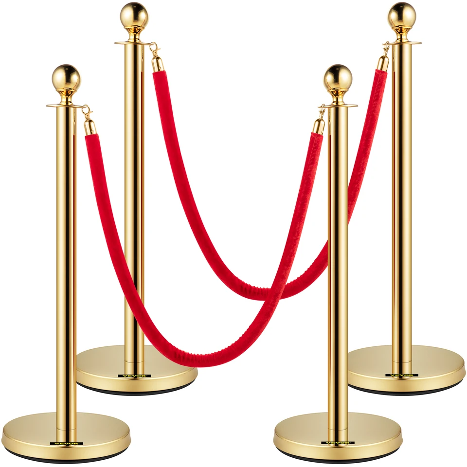 Elegant Gold Stanchion Post and Velvet Ropes Set