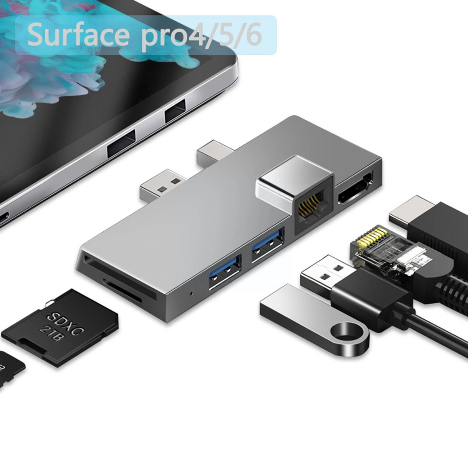 華麗 Cateck Microsoft Surface Pro ハブ 6-in-1ドッキングステーション 4K HDMI対応ミニDP  SDMicro SDカードリーダー USB ポート付き