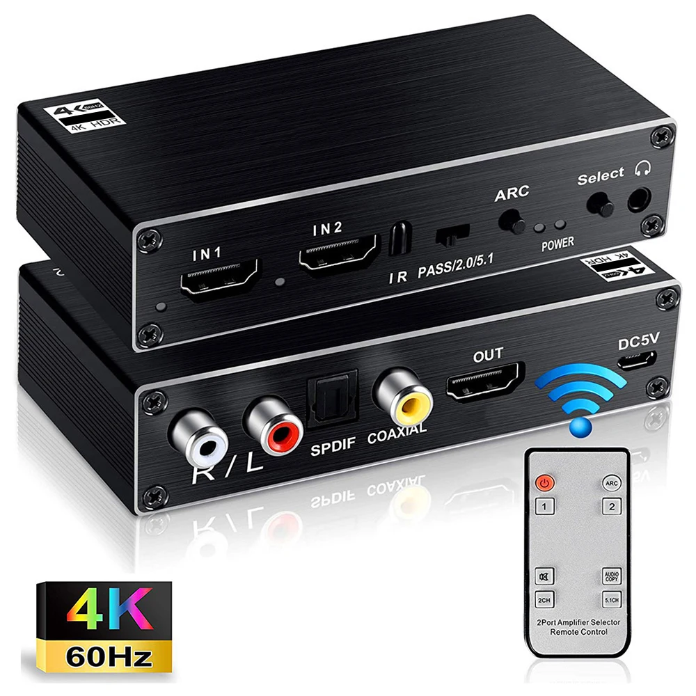 2 Porte Hdmi-Compatibile 2.0 Switch Audio Extractor Per Ps5 5.1Ch Switcher Hdmi Arc Con Audio Toslink Stereo Hdcp 2.2 4K 60Hz