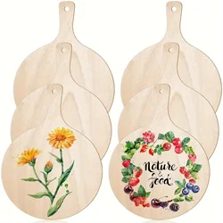 Set of 6 Wooden Cutting Boards with Handle - Unfinished Round Cheese and Charcuterie Boards for Crafts and Holiday Entertaining (6Pcs)