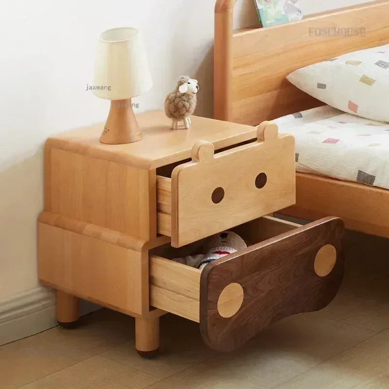 Solid Wood Household Kindergarten Children's Bedside Table Apartment Dormitory Storage Cabinet Modern Kids Bedroom Nightstands H