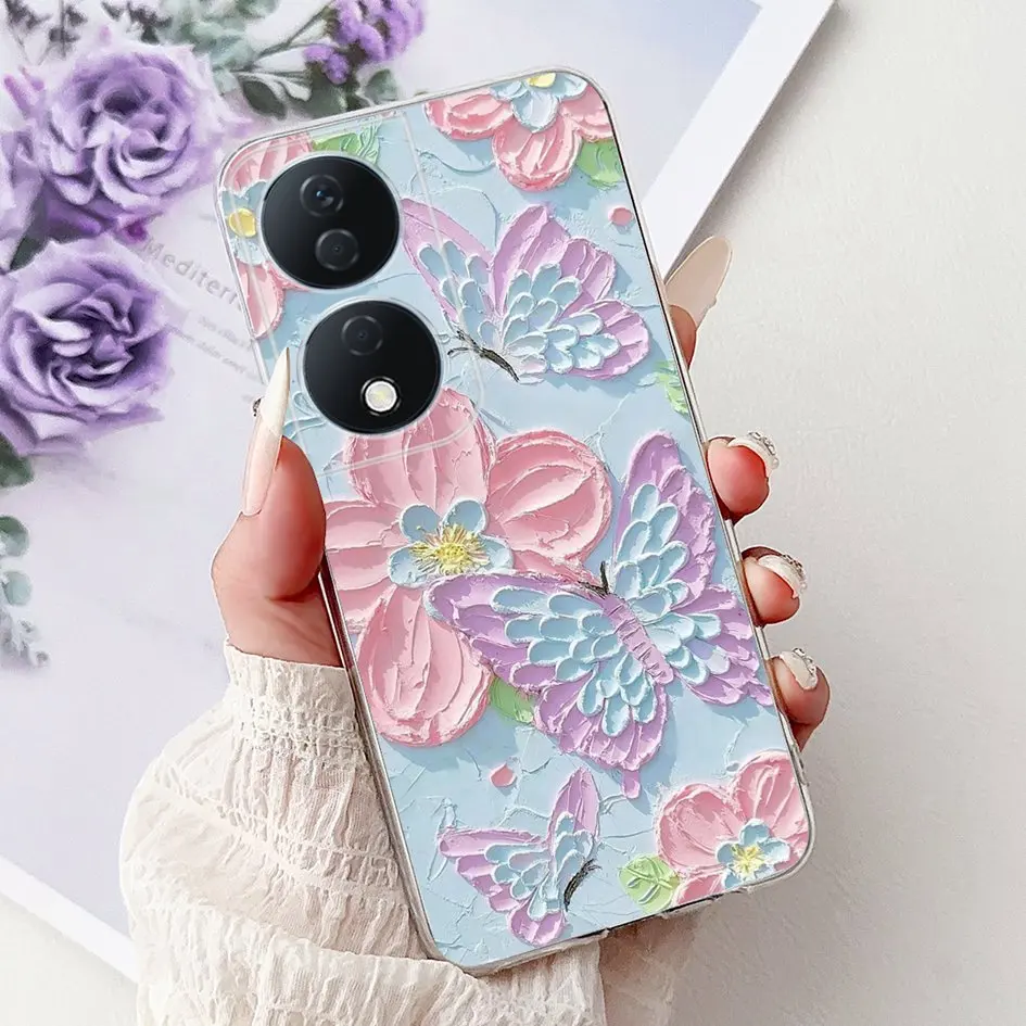 Colorful Flower Clear Silicone Phone Case for Honor X7b and Honor 90