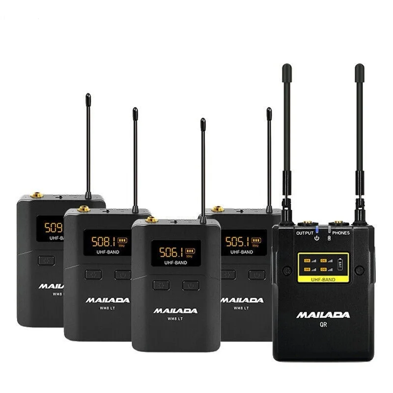 Mailada Wireless Microphone UHF System 4 Transmitters 1 Receiver Video Mic