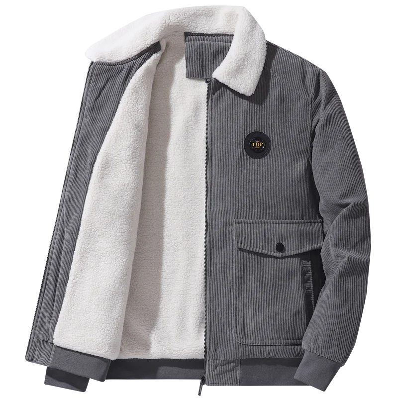 Jacket Turn-down CollarCoat Fleece-Lined Thicken Men's Loose Cotton-Padded Autumn and Winter Fashion Double-Sided Color Matching