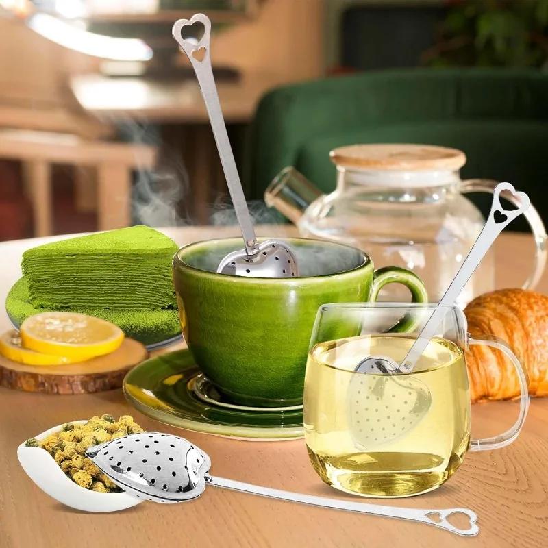 10/1pc Handle Heart-shaped Tea Filter Stainless Steel Mesh Heart Shaped Tea Strainer Spoon Infuser Spoon Kitchen Accessories