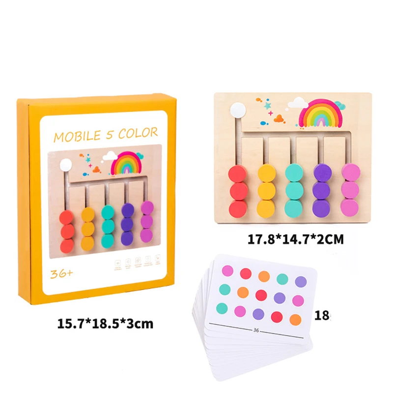 Montessori Wooden Colorful Slide Puzzle Board Game Color Matching Slide Sensory Educational Toys Preschool Activity for Toddlers 6