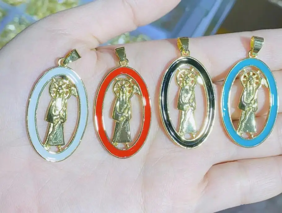 2Pcs Copper Copper Scythe Reaper Necklaces For Women Men Crystal Necklace Catholic Jewelry Pendant Accessories Fs3Sd