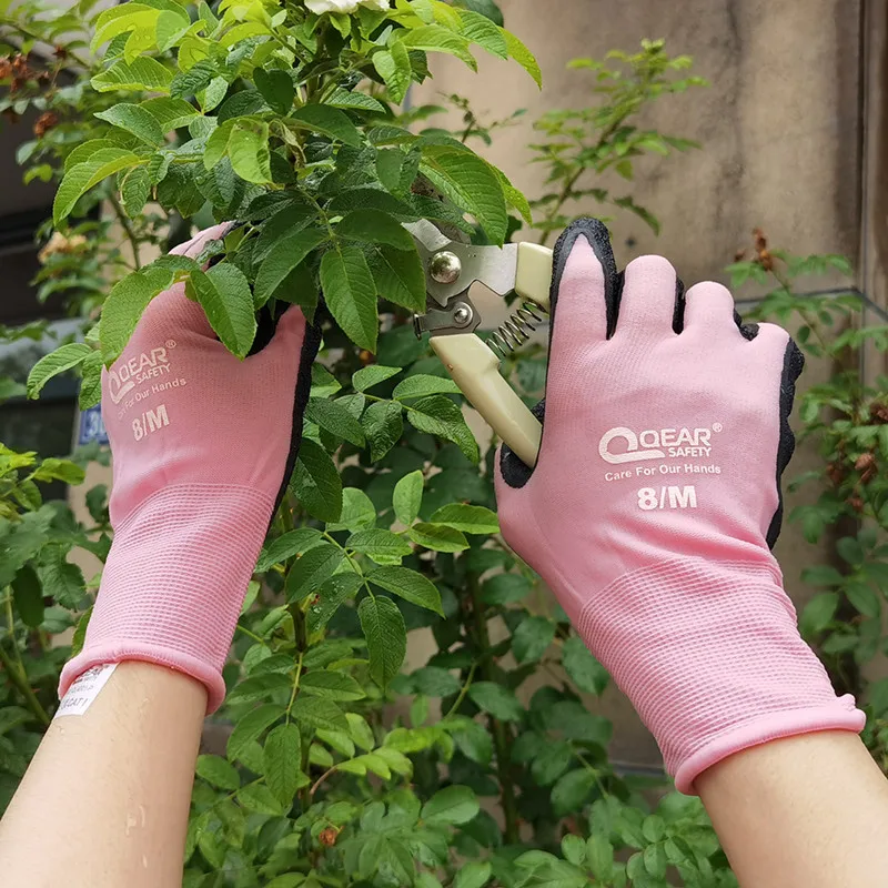 Women Gardening Work Gloves Latex Rubber Palm Coated Dirty Small Plant Thorn Resistance Palm Dexterity Abrasion Grip