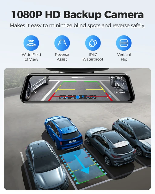 AZDOME PG17 12" 4K Mirror Dash Cam with GPS Wi-Fi 6 Night Vision Rear View Mirror Voice Control Dash Camera for Car Backup Camer 5
