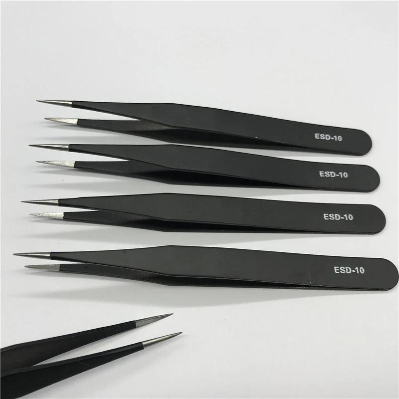 Anti-static ESD Stainless Steel Tweezers Maintenance Tools Industrial Precision Curved Straight Tweezers Repair Tools