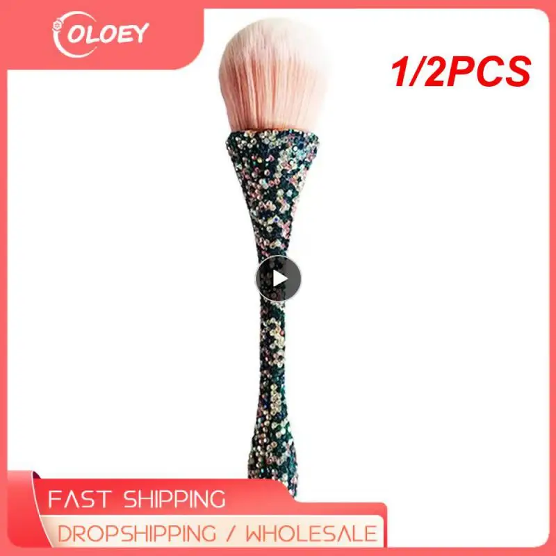 

1/2PCS Bling Soft Nail Dust Remover Brush With Handle Professional Nail Art Brushes Cleaning Manicure Tool Accessories